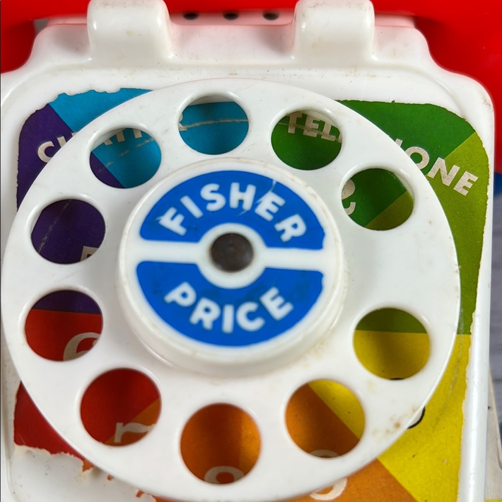 Vintage Fisher-Price Classic Chatter Telephone Toy with Wooden Base - Picture 2 of 8